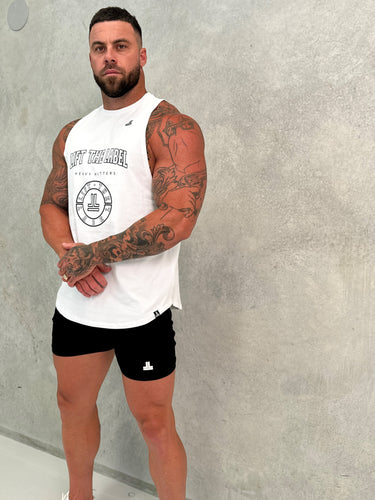 Match Logo Tank in white, mens gym tank by Lift The Label, view 3