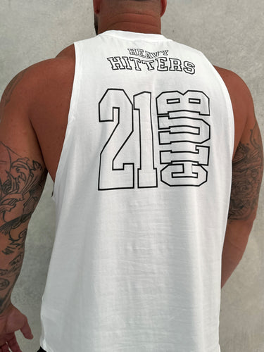 Match Logo Tank in white, mens gym tank by Lift The Label, view 2