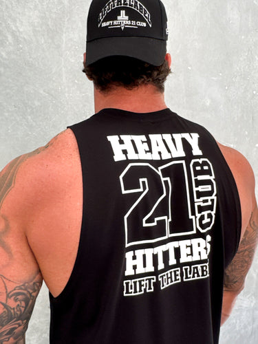 Trademark Tank in black and white, mens gym tank by Lift The Label, view 2