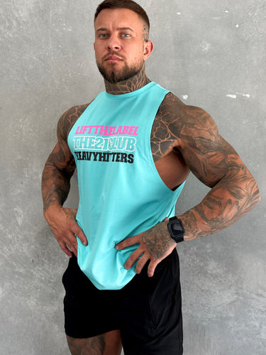 Trademark Tank in teal, mens gym tank by Lift The Label, view 3