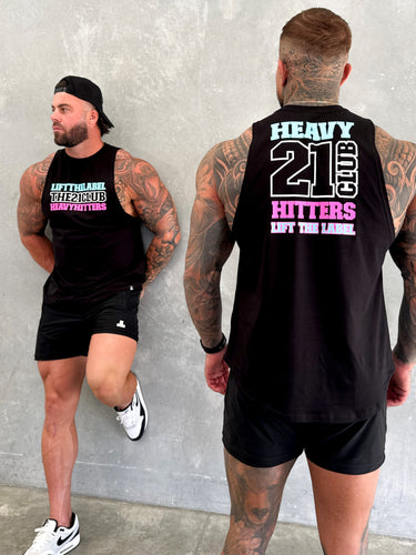 Trademark Tank in black, pink and teal, mens gym tank by Lift The Label, view 3