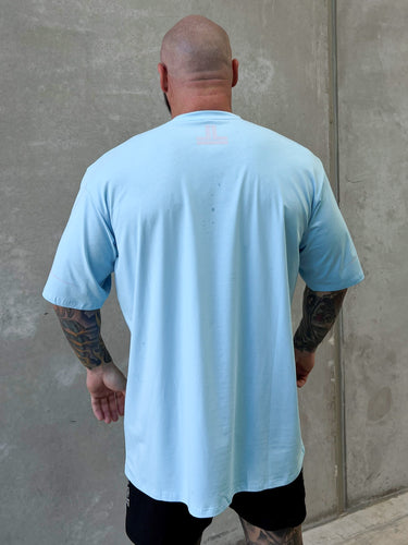 Ciaga Rose Tee in baby blue and grey, mens gym tee by Lift The Label, view 3
