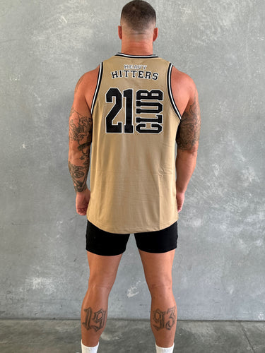 College Logo Jersey Tank in beige, mens gym tank by Lift The Label, view 2