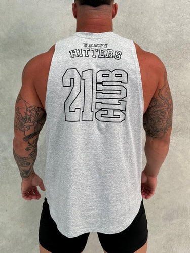 Match Logo Tank in grey marle, mens gym tank by Lift The Label, view 2