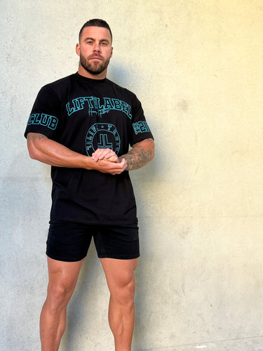 Prints Tee in black and teal, mens gym tee by Lift The Label, view 2