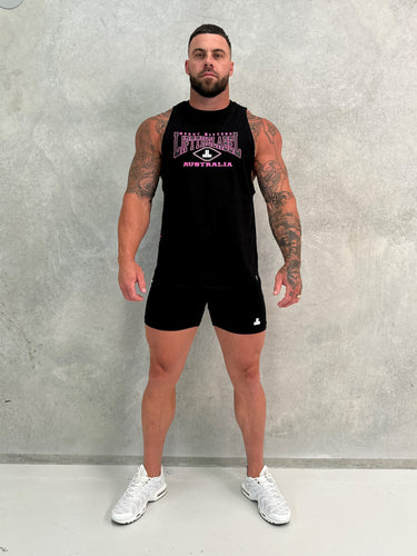 Home Tank in black, pink and white, mens gym tank by Lift The Label, view 3