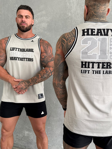 Trademark Jersey Tank in stone grey, mens gym tank by Lift The Label, view 3