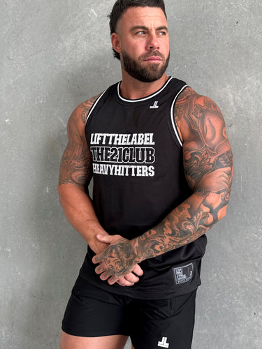 Trademark Jersey Tank in black, mens gym tank by Lift The Label, view 2