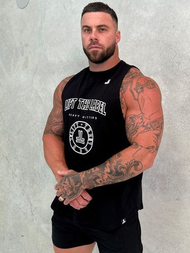 Match Logo Tank in black, mens gym tank by Lift The Label, view 3
