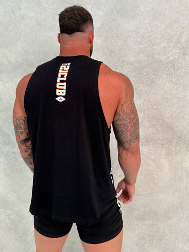 Home Tank in black and orange, mens gym tank by Lift The Label, view 2