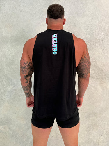 Home Tank in black, pink and teal, mens gym tank by Lift The Label, view 2