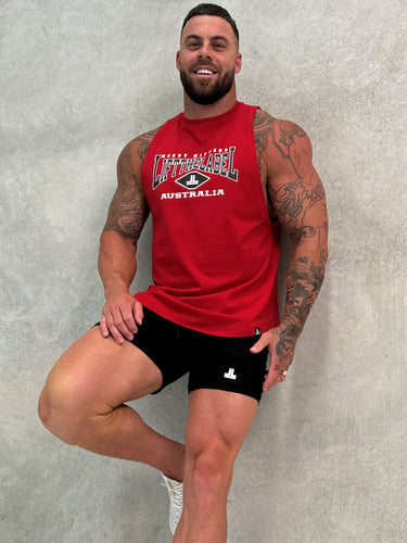 Home Tank in cherry red, mens gym tank by Lift The Label, view 3