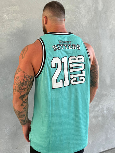College Logo Jersey Tank in teal, mens gym tank by Lift The Label, view 2
