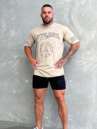 Prints Tee in beige, mens gym tee by Lift The Label, view 3