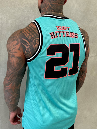 Home Logo Jersey Tank in teal, black and watermelon, mens gym tank by Lift The Label, view 3