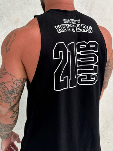 Match Logo Tank in black, mens gym tank by Lift The Label, view 2