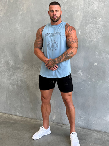 Basic Logo Tank in light blue, mens gym tank by Lift The Label, view 3