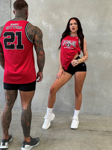 Home Logo Jersey Tank in red, mens gym tank by Lift The Label, view 3