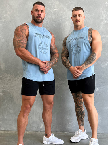 Basic Logo Tank in light blue, mens gym tank by Lift The Label, view 2