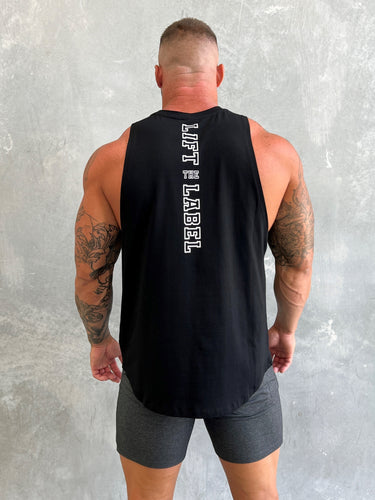 Team Hitter Tank in black, mens gym tank by Lift The Label, view 2