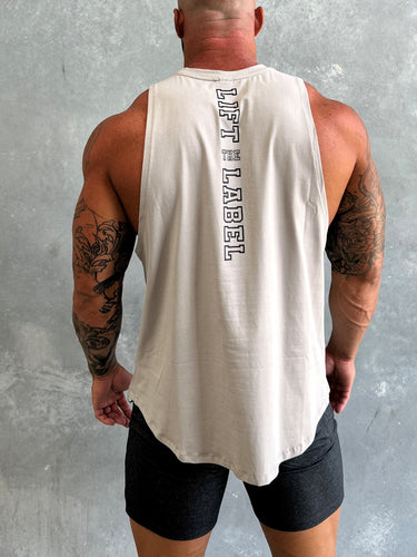 Team Hitter Tank in beige, mens gym tank by Lift The Label, view 2