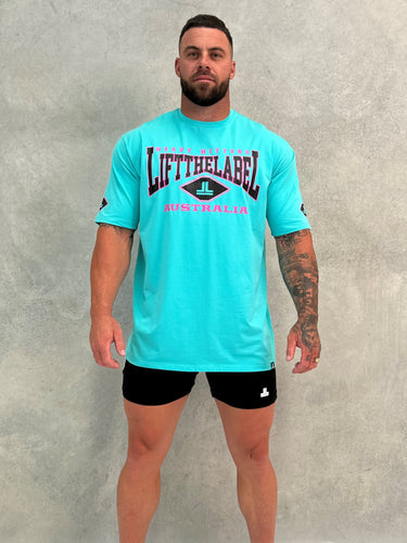 Home Tee in teal, gym-to-street tee by Lift The Label, view 3