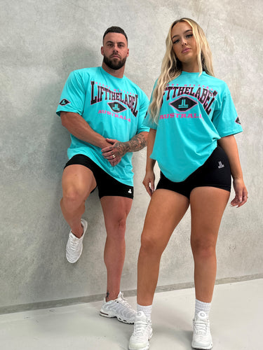 Home Tee in teal, gym-to-street tee by Lift The Label, view 2
