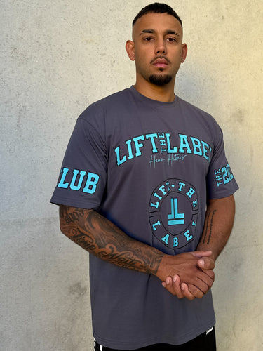 Prints Tee in charcoal blue and teal, mens gym tee by Lift The Label, view 3