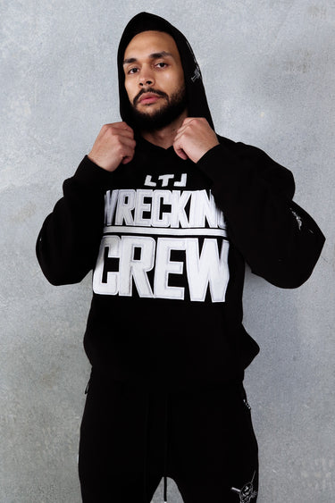 Wrecking Crew Hoodie in black and white, mens gym hoodie by Lift The Label, view 3