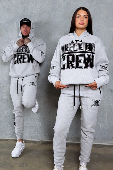 Wrecking Crew Hoodie in grey and black, mens gym hoodie by Lift The Label, view 2