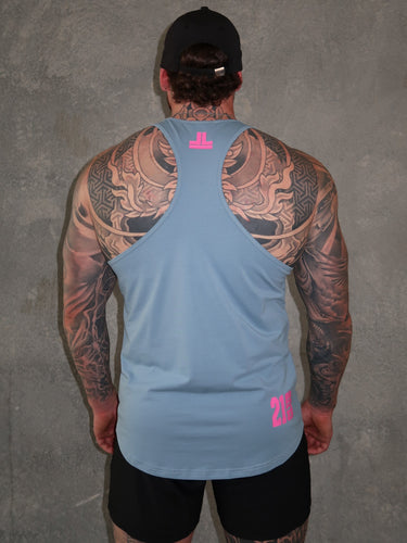 B2B T-Back in air force blue and hot pink, mens gym tank by Lift The Label, view 2