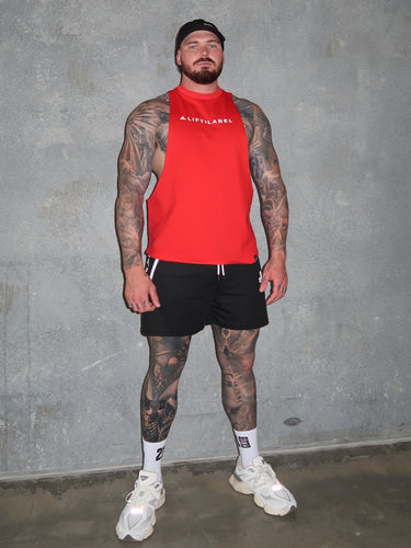 B2B Tank in red and white, mens gym tank by Lift The Label, view 3
