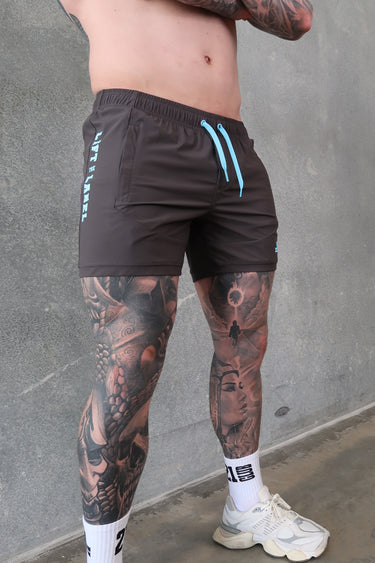 Della Squat Shorts in vampire grey and baby blue, mens gym shorts by Lift The Label, view 3