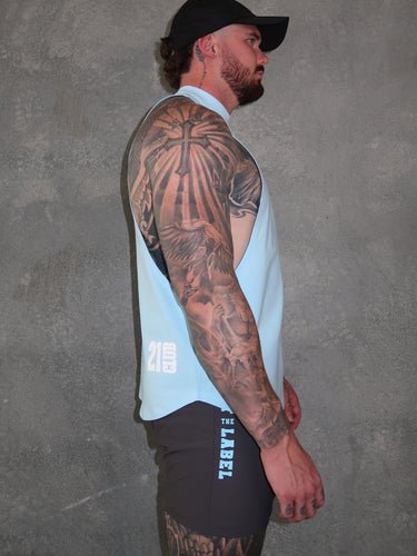 B2B Tank in baby blue and white, mens gym tank by Lift The Label, view 3