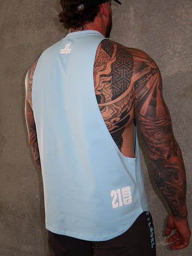 B2B Tank in baby blue and white, mens gym tank by Lift The Label, view 2
