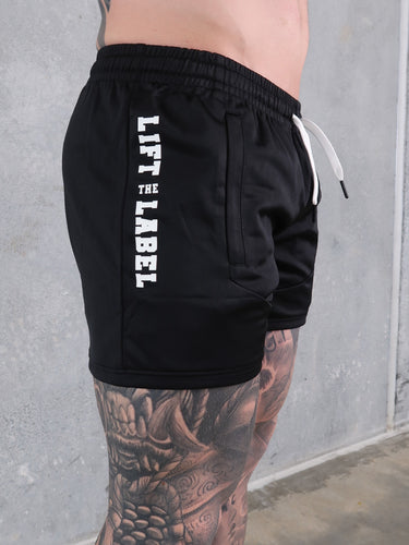 Della 2.0 Squat Shorts in black and white, mens gym shorts by Lift The Label, view 2