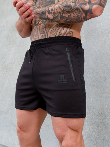 Game On Shorts in black on black, mens gym shorts by Lift The Label, view 2