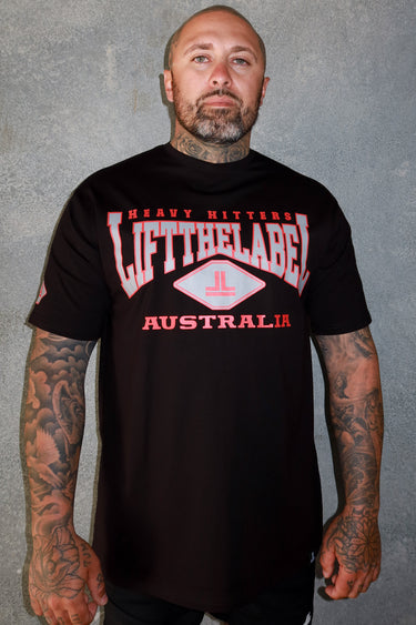 Home Tee in black and red, gym-to-street tee by Lift The Label, view 2