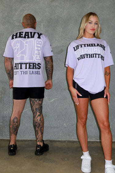 Trademark Tee in pastel purple and black, mens gym tee by Lift The Label, view 3
