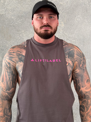 B2B Tank in wood and hot pink, mens gym tank by Lift The Label, view 3