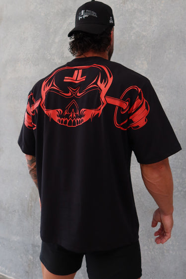 Skull Tee in black and red, mens gym tee by Lift The Label, view 2