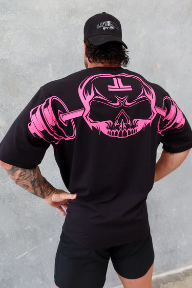Skull Tee in black and hot pink, mens gym tee by Lift The Label, view 2