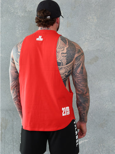 B2B Tank in red and white, mens gym tank by Lift The Label, view 2