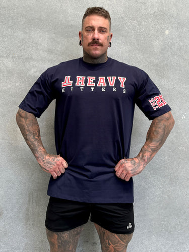 Team Hitter Tee in navy blue and red, mens gym tee by Lift The Label, view 3