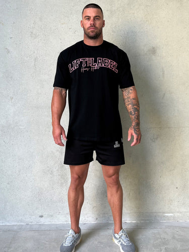 Basic Logo O.S Tee in black and pink, oversized mens gym tee by Lift The Label