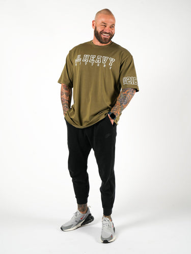 Team Hitter Tee in khaki green, mens gym tee by Lift The Label