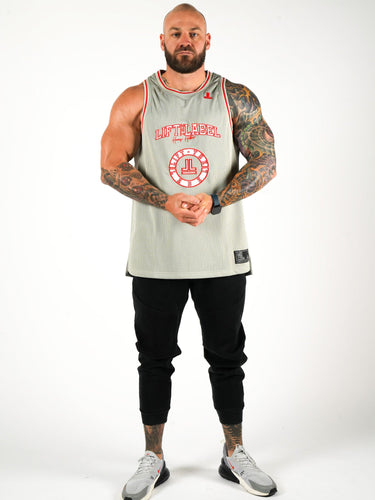 Basic Logo Jersey Tank in metal grey, mens gym tank by Lift The Label