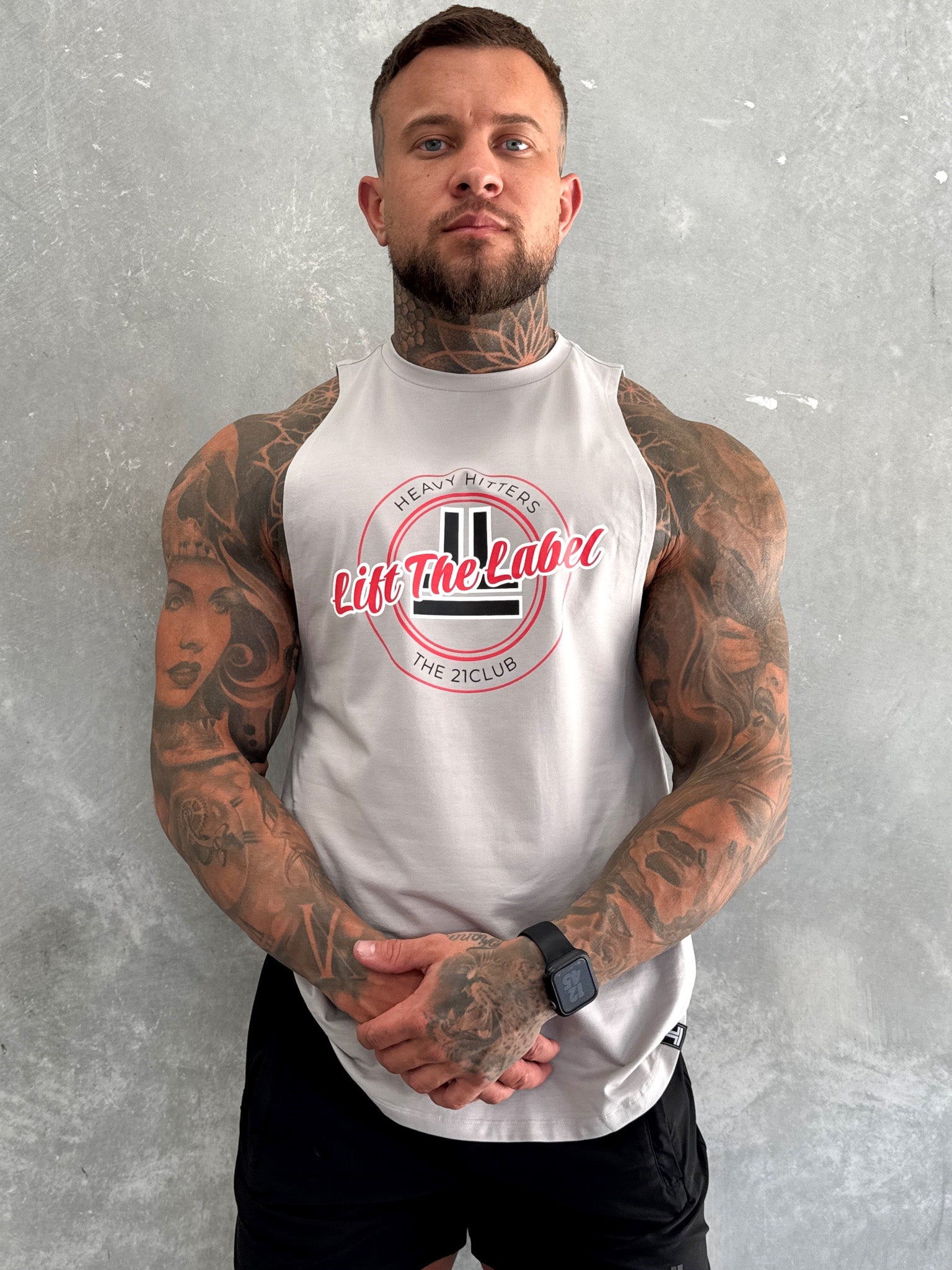 Varsity Tank - Stone Grey / Red