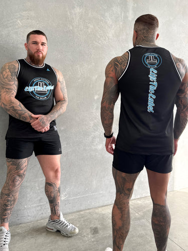 Varsity Jersey Tank - Black/ Light Blue