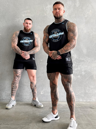 Varsity Jersey Tank - Black/ Light Blue